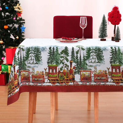 Christmas Tablecloth 6 Seater Printed Cotton Train Table Cover 6894