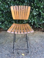 Arthur Umanoff Mid Century Wood Slat MCM Wrought Iron Bar Stool TIKI
