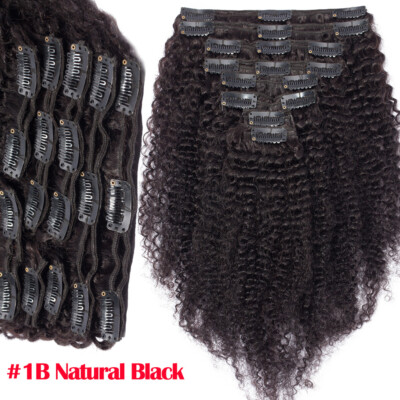 Brazilian African Afro Kinky Curly Clip In Human Hair Extensions Blonde Thick HG