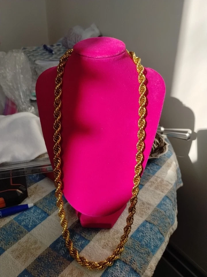 Collar Cadena Cuerda Gruesa Chapado en Oro 18k Vintage OTC Italia BZ GEP 24" y 74,20 grm