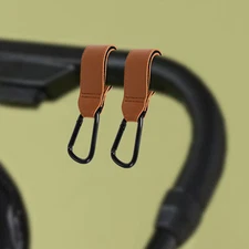 1pair Leather BabyStroller Hook with Aluminum Carabiner Spring Clip Multipurpose