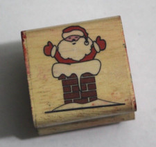 Santa Clause St. Nick in Chimney Rooftop Christmas Xmas Rubber Stamp 1.25"