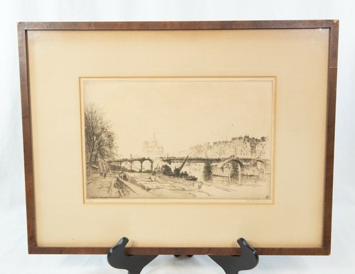 Gravure originale française MAURICE ACHENER PONT DE LA TOURNÉE Paris (SEA)