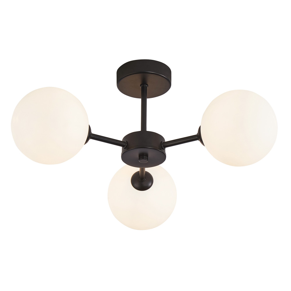 Contemporary Chic Matte Black Ceiling Light with Opal White Globe Glass Shade...