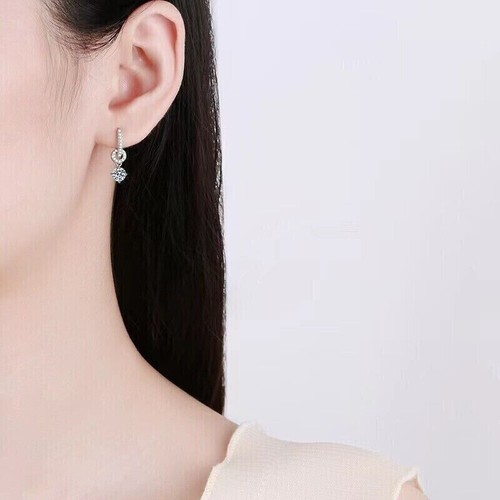 1.50 Ct Simulated Cut Diamond Wedding Drop Dangle Earrings 925 Sterling Silver - Picture 3 of 4