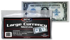 100 BCW LARGE CURRENCY SLEEVES, 2 MIL THICK FITS UP TO 7-7/16 X 3-1/4 NOTES#CS16