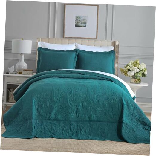 Cotton Green Bedspread Quilt Bedding Sets Size, 3 Pieces Queen Turquoise
