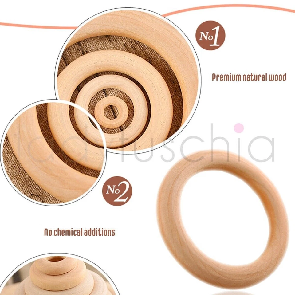 10-30pcs 60mm Unfinished Natural Wooden Round Ring Jewelry Making DIY Wood Craft - image 3 of 4