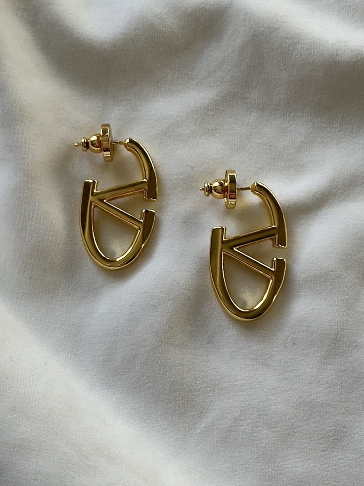 Valentino Garavani Gold Colour Vlogo Moon Hoop Earrings Costume