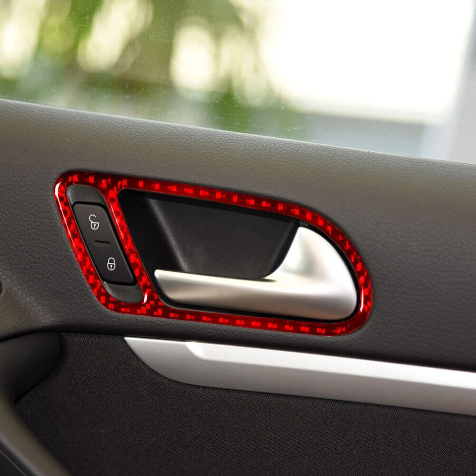 Cubierta de manija de puerta interior de coche de fibra de carbono roja para Volkswagen Tiguan 4 piezas Foto 4 de 4