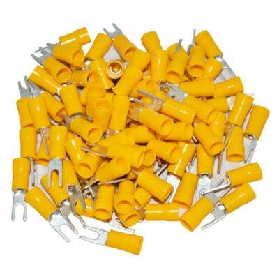 The Install Bay Metra YVST6 Yellow 12/10 Gauge #6 Vinyl Spade Terminal (100/pk)
