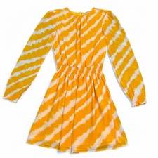 Michael Kors MK Orange White Striped Dress Womens Size XS Long Sleeve Lined