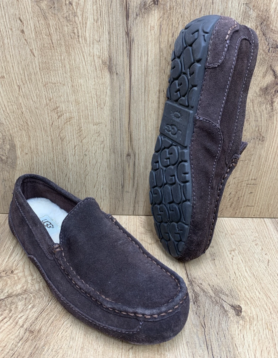 UGG Mocassini Uomo 8 Ontano Scamosciato Fodera Pelle di Pecora Nero Ciabatte 1003419