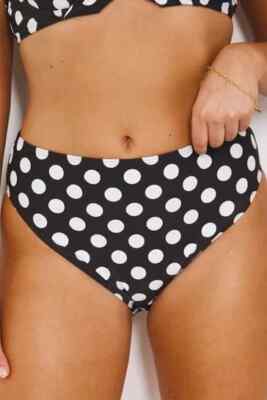 Damen Frauen Bikini Slip Unterteil Übergröße UK 22 klassische Passform schwarz gepunktet