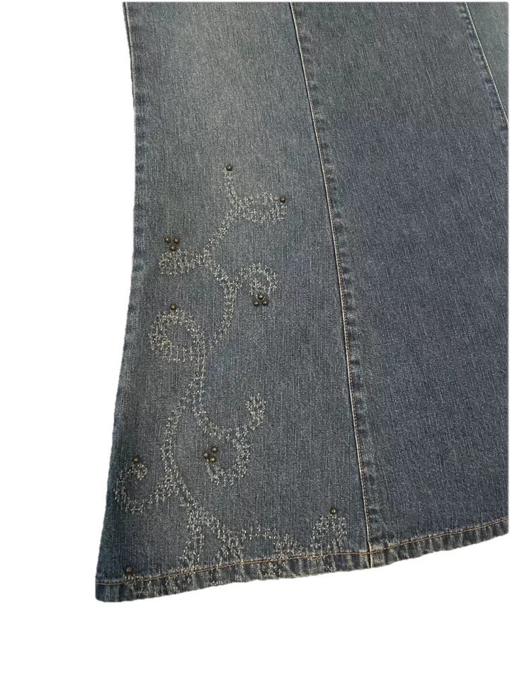 Maxi Falda Acampanada Jean Hippie Algodón Talla 10 Mediana De Colección Años 80 Denim Hasta el Suelo Foto 3 de 4