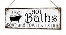 Retro Bathroom Hot Baths Shabby Sign Retro Plaque Vintage Plastic