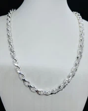 925 Sterling Silver Diamond Cut Rope chain Men's Necklace 7mm, 8mm, 9mm 20"- 30"
