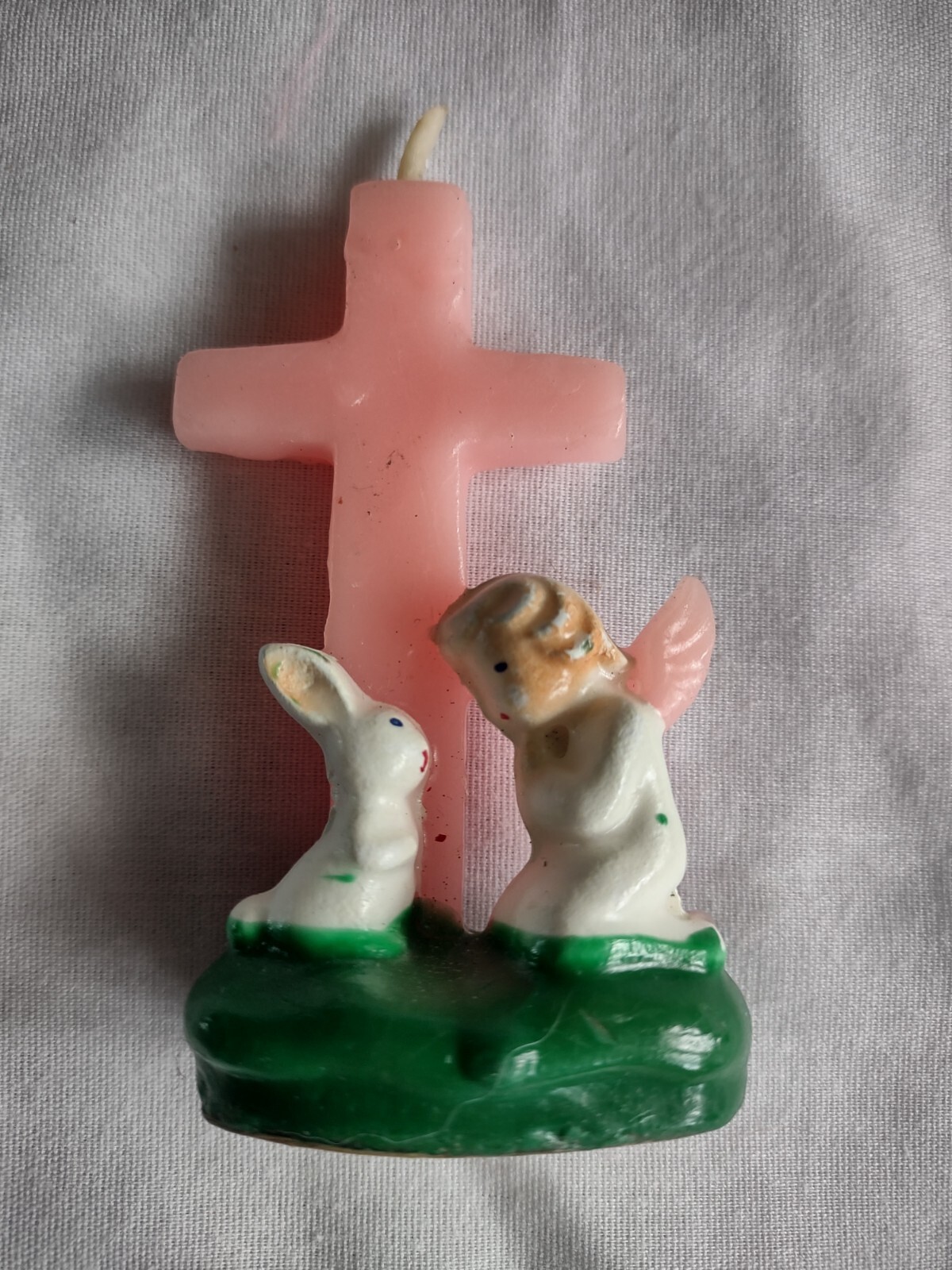 VINTAGE GURLEY EASTER CANDLE PINK CROSS WITH ANGEL & BUNNY eBay
