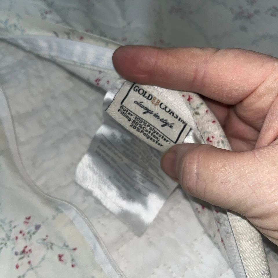 Quilted Pillow Sham Patchwork Pinks/Tan/Blue Cotton Shabby Chic Single Standard - Image 4 of 4