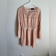 Sugarlips Pink Eyelet Boho Mini Dress Tie Back Butterfly Cottage Core Medium NWT