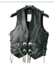 True Grit Black Armored Motorcycle Vest Men's Chain Concho Motorcycle Biker