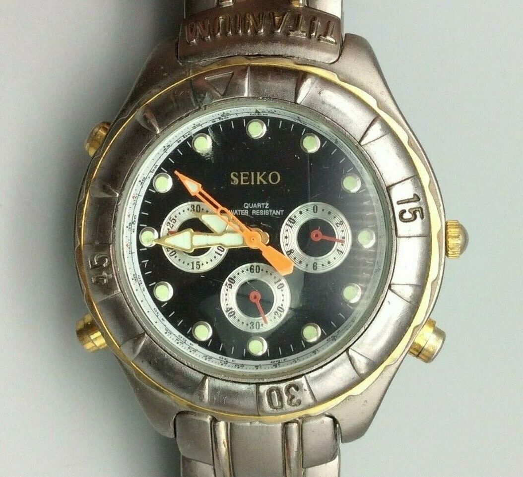 Vintage Seiko Watch Men Silver Gold Two Tone Multi Dials New Battery 7