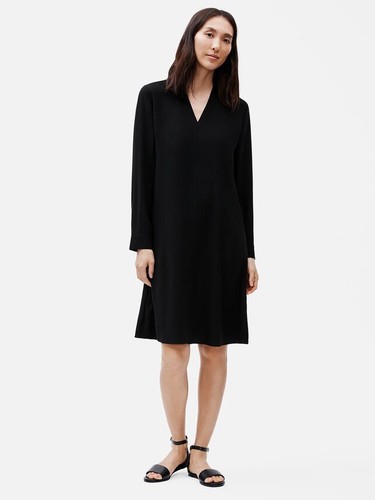Eileen Fisher Black Tunic Dress V Neck Long Sleeve Elegant And Classy SZ Large