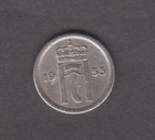 Norway 1953. 25 Ore. Crowned monogram of Haakon VII. A triskelion. KM# 401 — photo 2