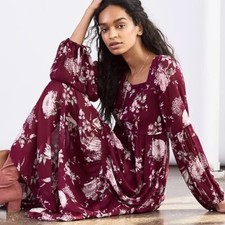Maxi Vestido Anthropologie Evelin Vino Manga Larga Abullonada Romántico Talla M NUEVO