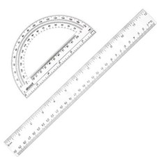 2 Packs 12'' Plastic Ruler and 6'' Plastic Protractor Set Math Geometry Clear