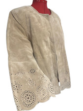 Suede Laser Cut Jacket Womens Beige L Qvc Linea Louis Dell'olio Leather New