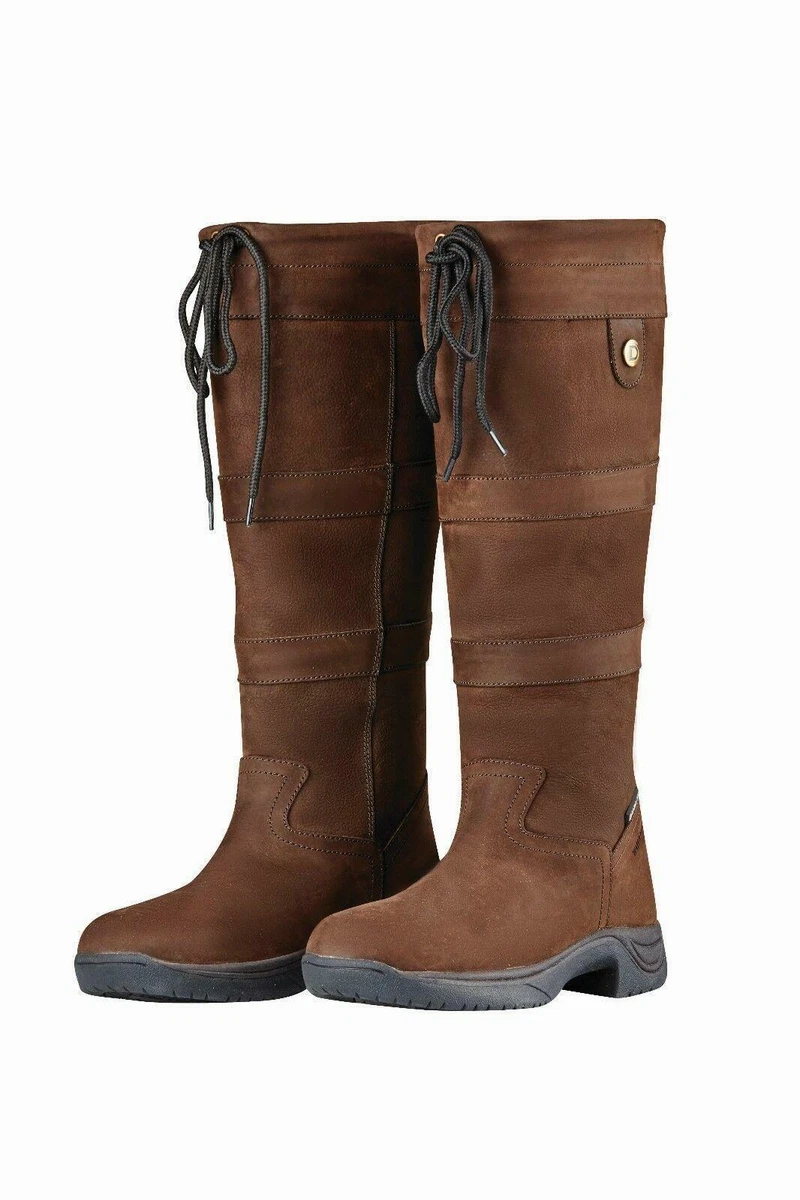 Ladies Long Country Boots Knee High Horse Yard Waterproof Walking Leather  Shoes