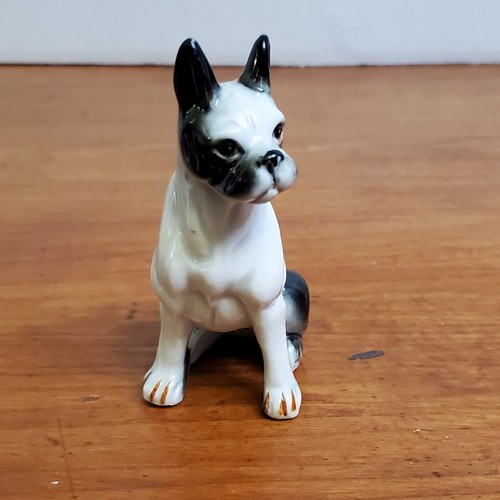 VTG Dog Figurine Boston Terrier Bone China Black White Beautiful Detailing NWOB - Picture 2 of 8