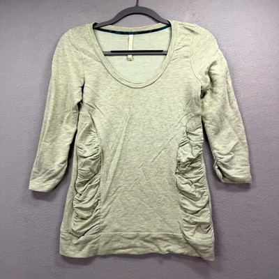 Dolan Left Coast Shirt Top Womens S Heather Green Ruched Side Details Round Neck