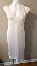 Vtg USA 80s Vanity Fair Full Slip 34 TT Nylon Blush Pinkw/Beige Lace Trim NWOT