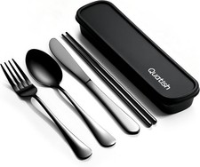 Travel Utensils With Case, 5 Piece Stainless Steel Silverware Set For Work