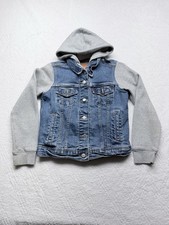Levis Jacket Youth Girls Medium Blue Hybrid Hoodie Trucker Denim Button Up