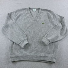 Vintage Izod Lacoste Sweater Mens Large Gray V-Neck USA Made Preppy Pullover