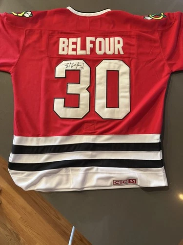 Ed Belfour Autograph Signed Chicago Blackhawks Vintage Hockey CCM Jersey PSA XL