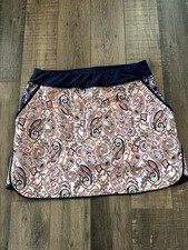 Lands End Womens Size 12 Swim Skort Paisley Navy Blue Pockets Shorts