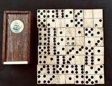 Antique 28 Pc Bone Domino Set in Wooden Box