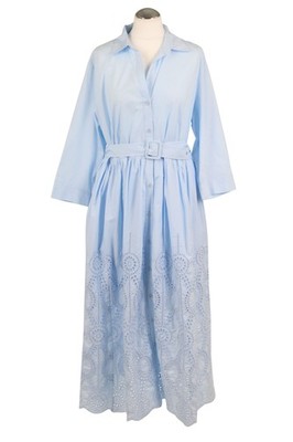 Riani Damen Kleid Gr. 46 Blau Baumwolle A-Linie Shirtkleid Dress