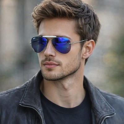 Ray-Ban RB3407 Aviator Blue Mirror Sunglasses 58mm Silver  display picture 1