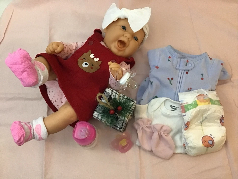 Berenguer La Newborn Moments 17” Full Body Vinyl Vintage Mouth Open Outfits - Image 2 of 4