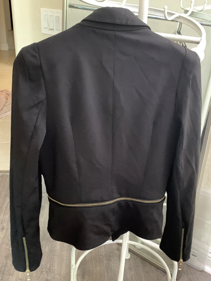 Chaqueta Blazer Forever21 Negra Ajustada M Cremallera Dobladillo Peplum Recortado RY10373 Foto 3 de 4