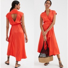 Anthropologie | Maeve | Open-Back Wrap Midi Dress | Orange Red | Sz XS