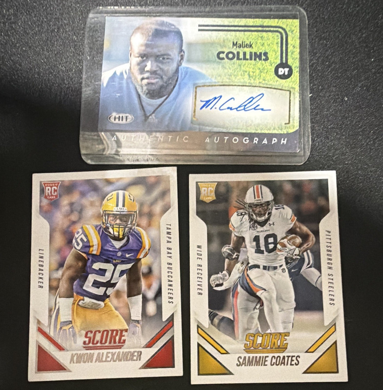 2015 Score NFL Rookie 3-Card Lot Maliek Collins Auto Kwon Alexander Coates