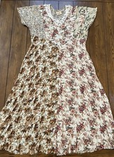 Women’s XL Boho Prairie Patchwork Midi Dress Garden Floral Raw Hem Wedding Guest