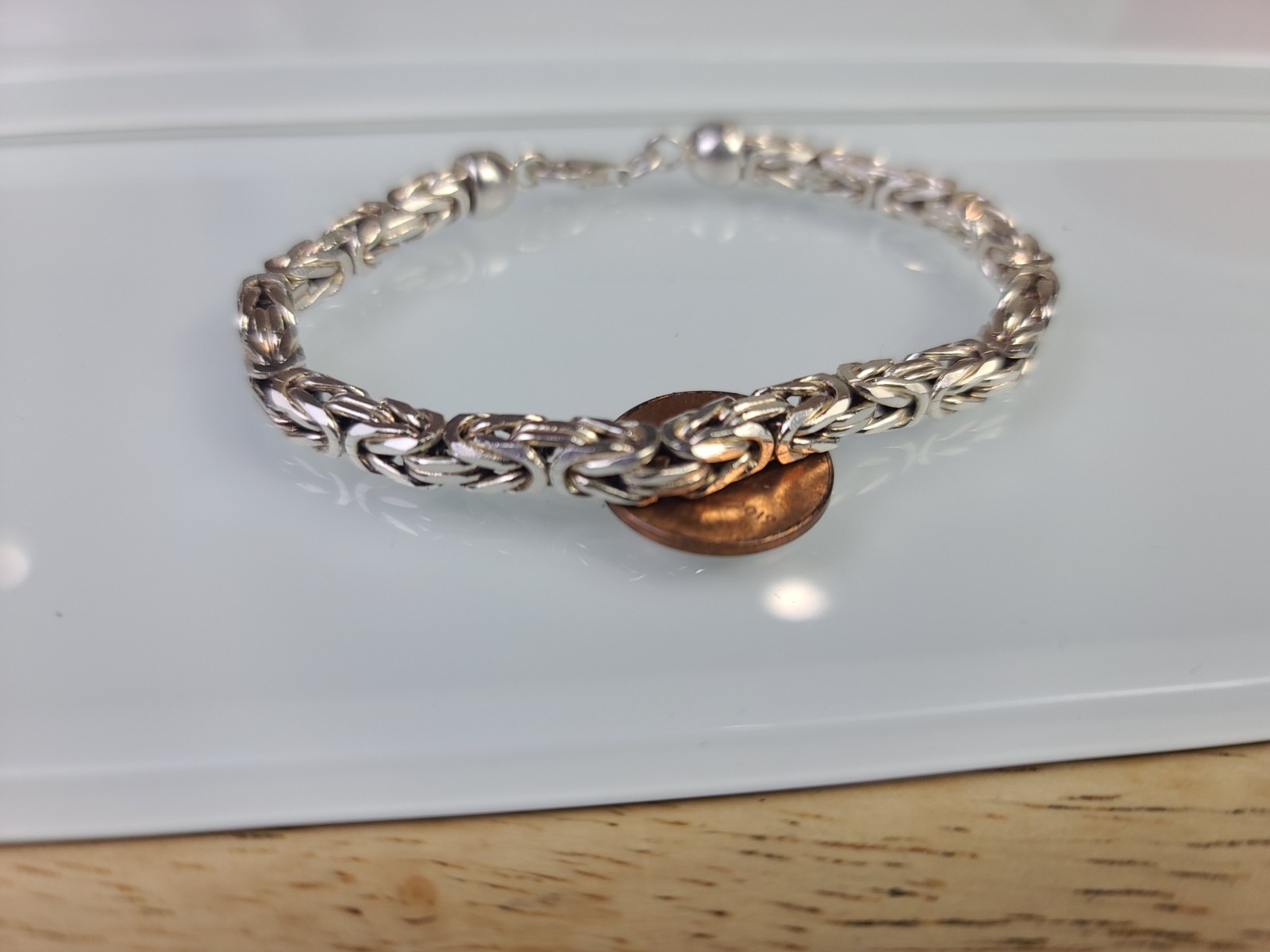 Sterling 925 Solid Silver Byzantine Chain 5mm Bra… - image 5