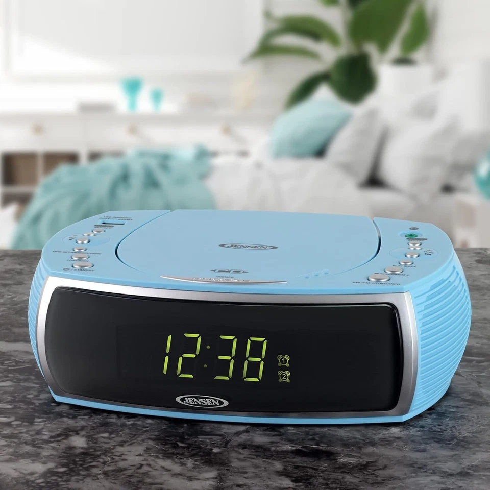 Jensen Sky Blue Modern Home CD Tabletop Stereo Clock Digital AM/FM Radio - Image 2 of 4